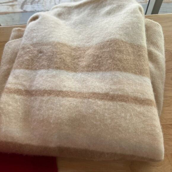 Vince Sweater Womens Small 100% Cashmere Mock Neck Cream Stripe Colorblock Boxy - Picture 11 of 11